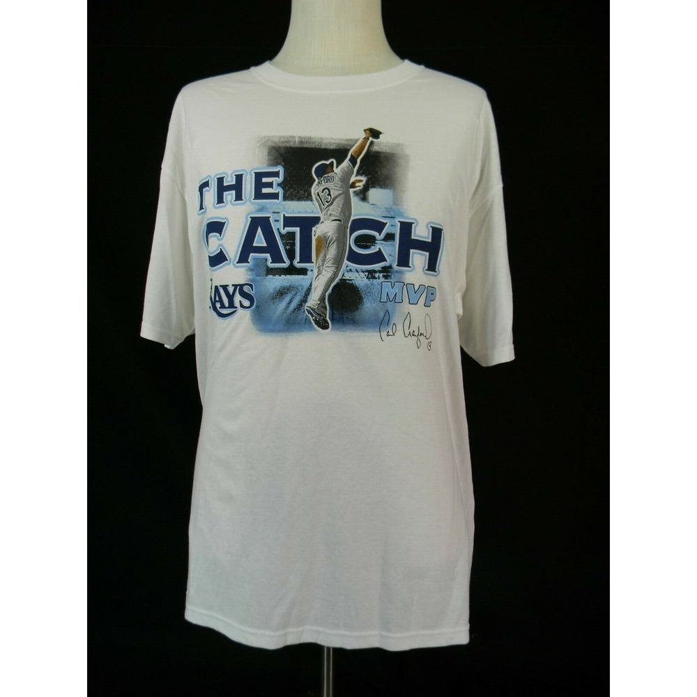 Anvil Shirt Mens XL White Tampa Bay Rays Carl Crawford The Catch Vintage MLB